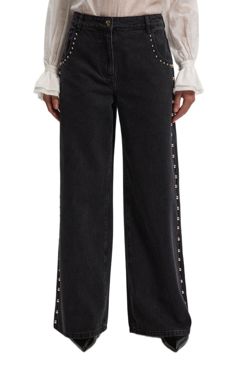 Women's Denim Studded Wide Leg Jeans