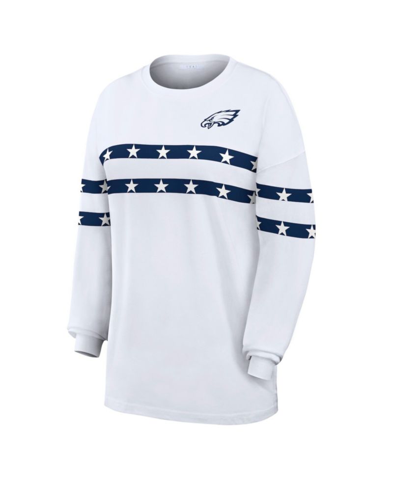 Women's White Philadelphia Eagles Americana Stripe Long Sleeve T-Shirt