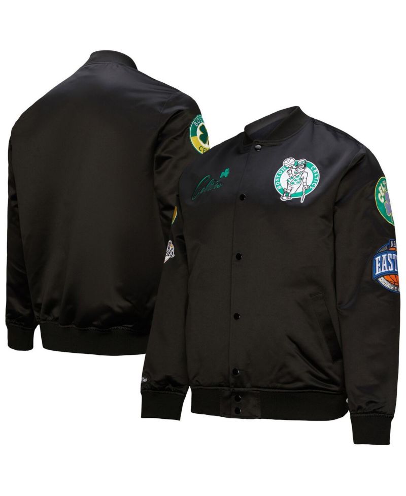 Men's Black Boston Celtics Hardwood Classics Blackout Collection Satin Full-Zip Jacket