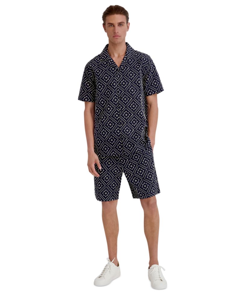 Men's Embroidered Diamond Button-Down Shirt