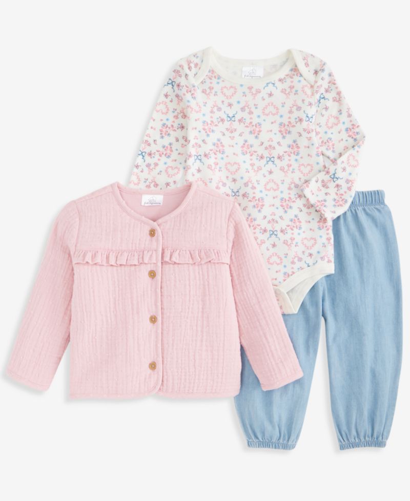 Baby Girls' 3M-24M Jacket, Bodysuit & Bubble Pants, 3-Piece Set
