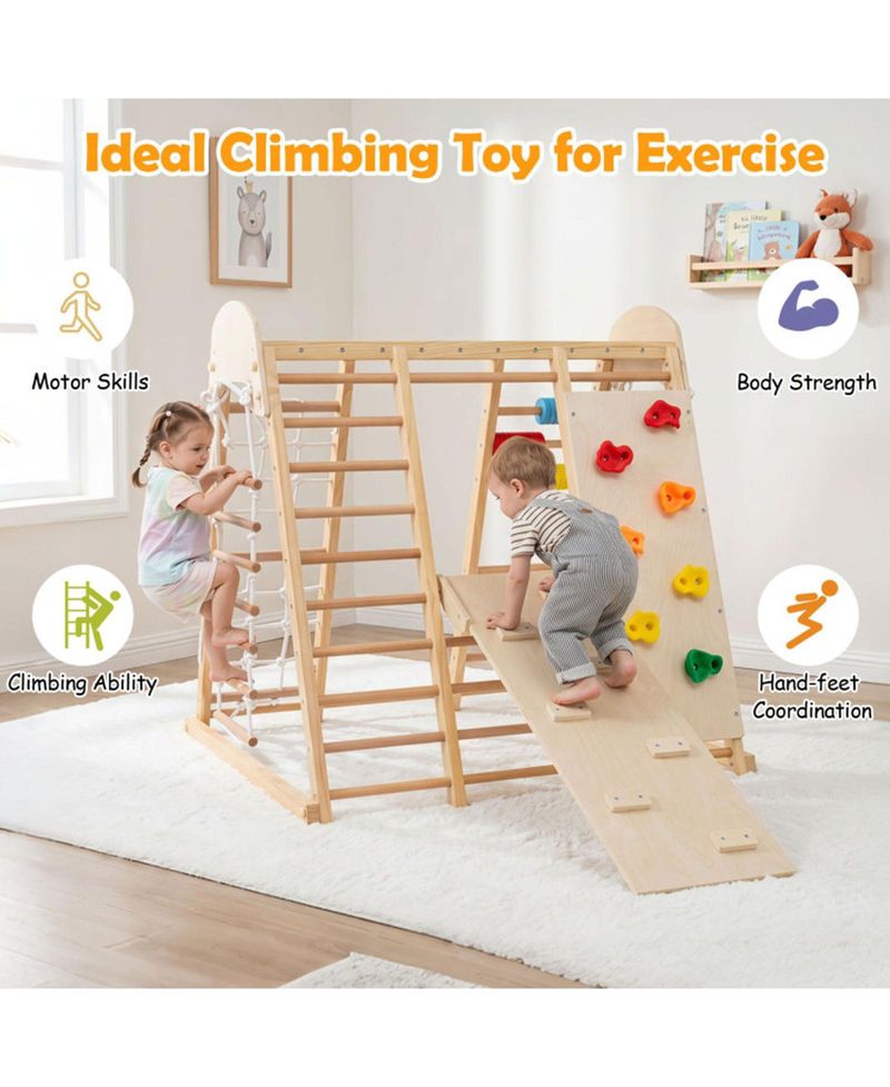 Ages 3+ 8-in-1 Foldable Wooden Indoor Jungle Gym