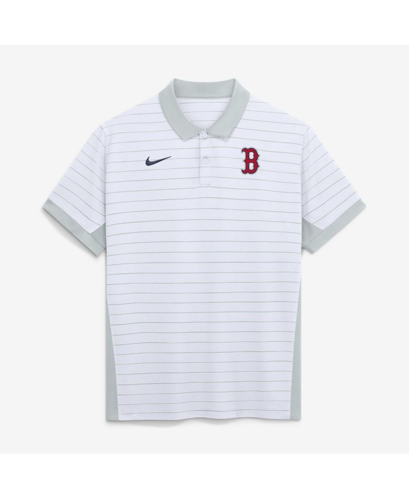 Men's White Boston Red Sox Authentic Collection Striped Victory Dri-FIT Polo Shirt