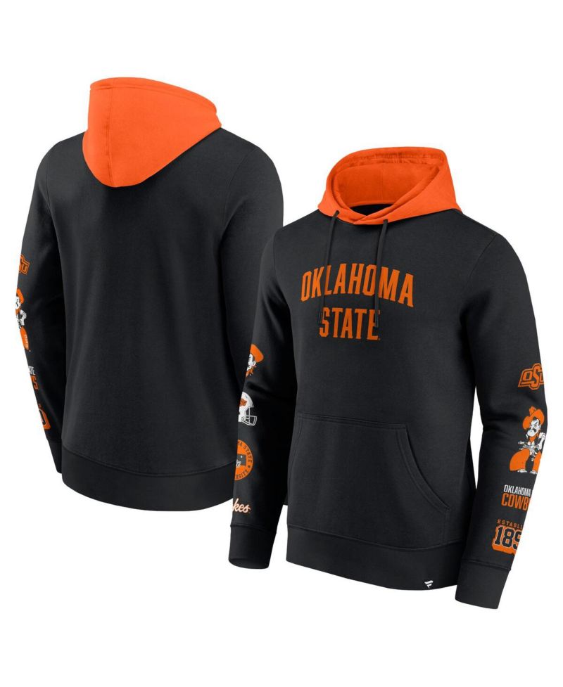 Men's Black/Orange Oklahoma State Cowboys Color Block Badge Fleece Pullover Hoodie