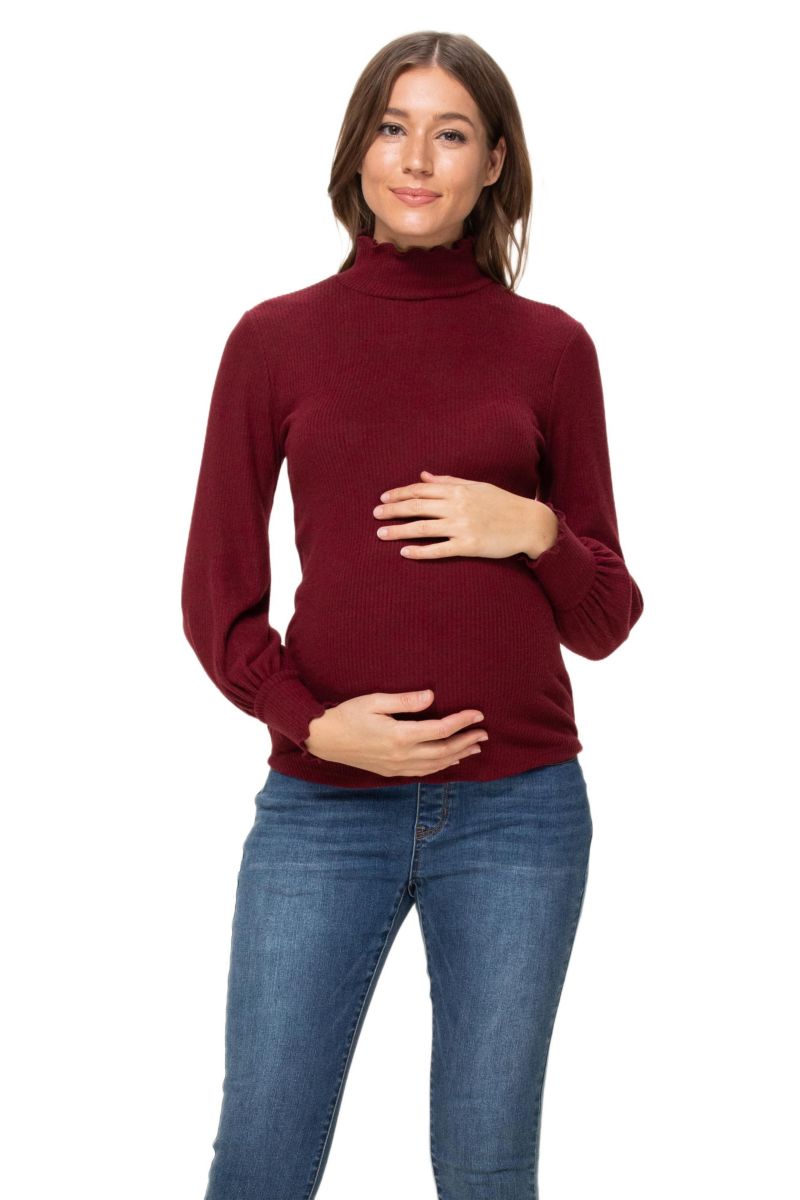 Maternity Turtleneck Ribbed Knit Long Sleeve Sweater