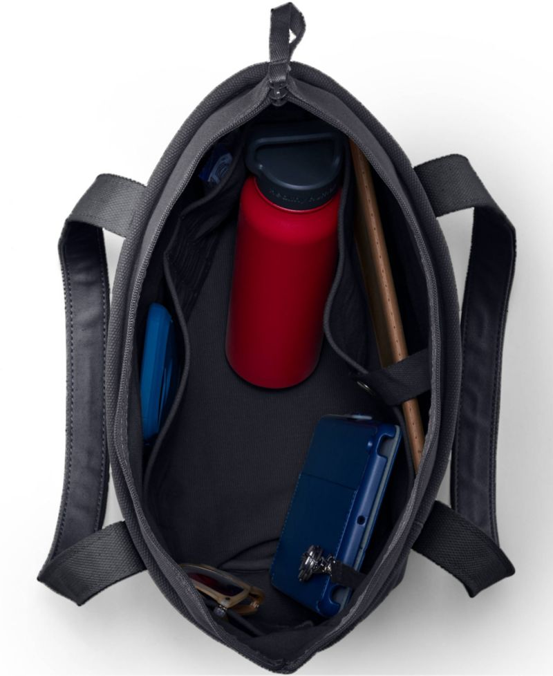 Medium 5 Pocket Zip Top Long Handle Canvas Tote Bag