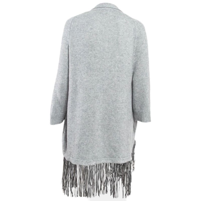 Women's Pre-Owned Zadig and Voltaire Delux Grey Cashmere Knit Open Front Fringed Cardigan