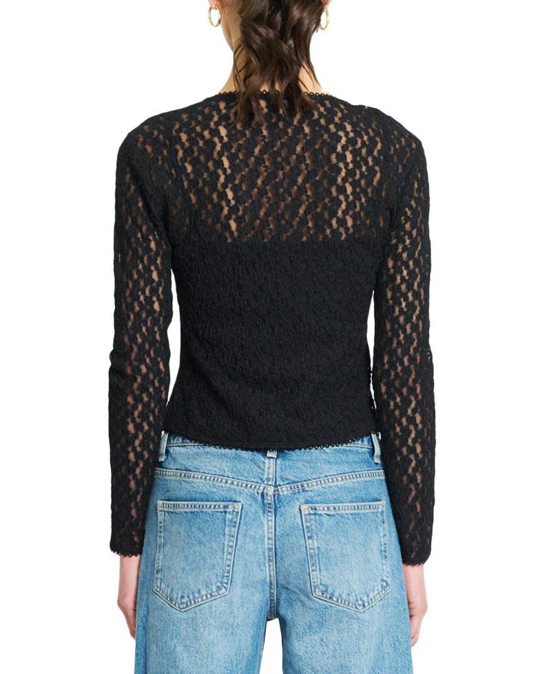 Women's Floral-Lace Long-Sleeve Crewneck Sweater
