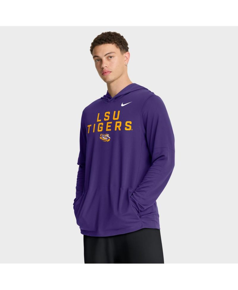 Men's Purple LSU Tigers 2025 Sideline Performance Long Sleeve Hoodie T-Shirt