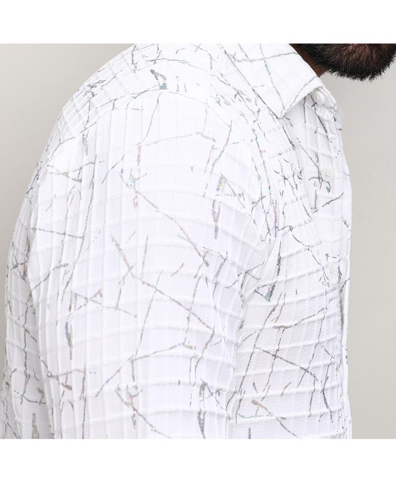 Men's Chalk White Holographic Veined Textured Shirt