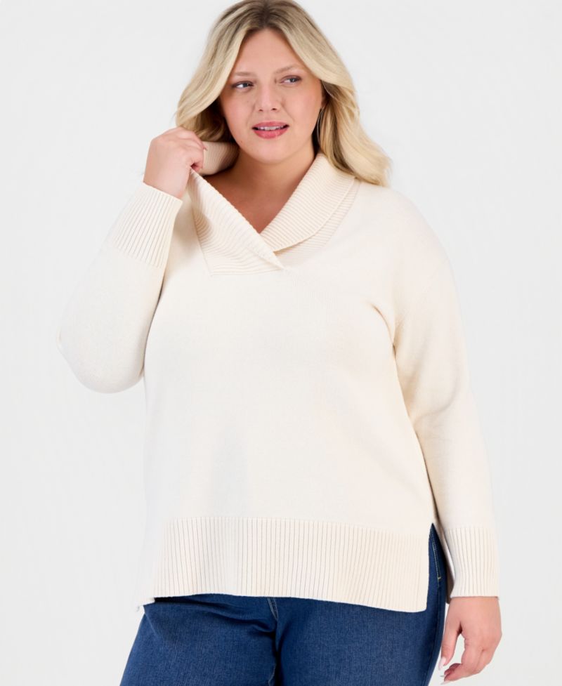 Petite Shawl Collar Cotton-Blend Sweater