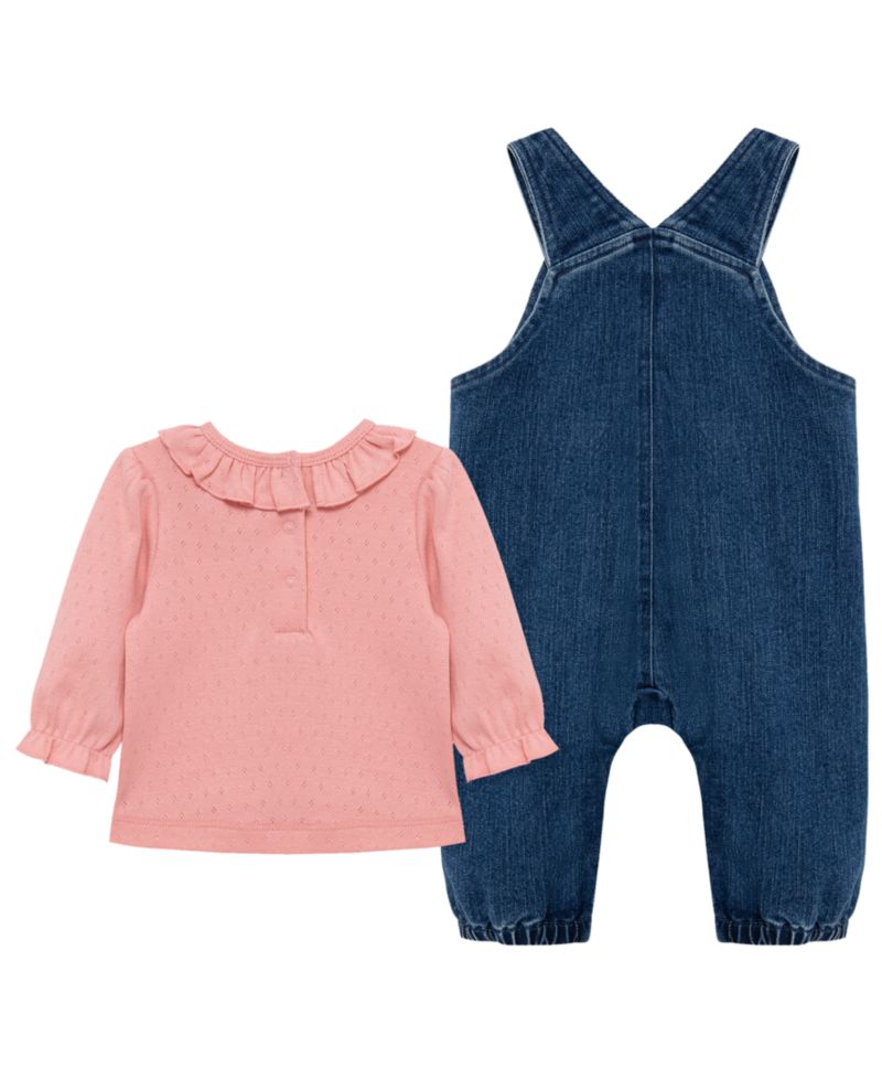 Baby Girls' Round Neck Top and Flowers Overall, 2-Piece Set