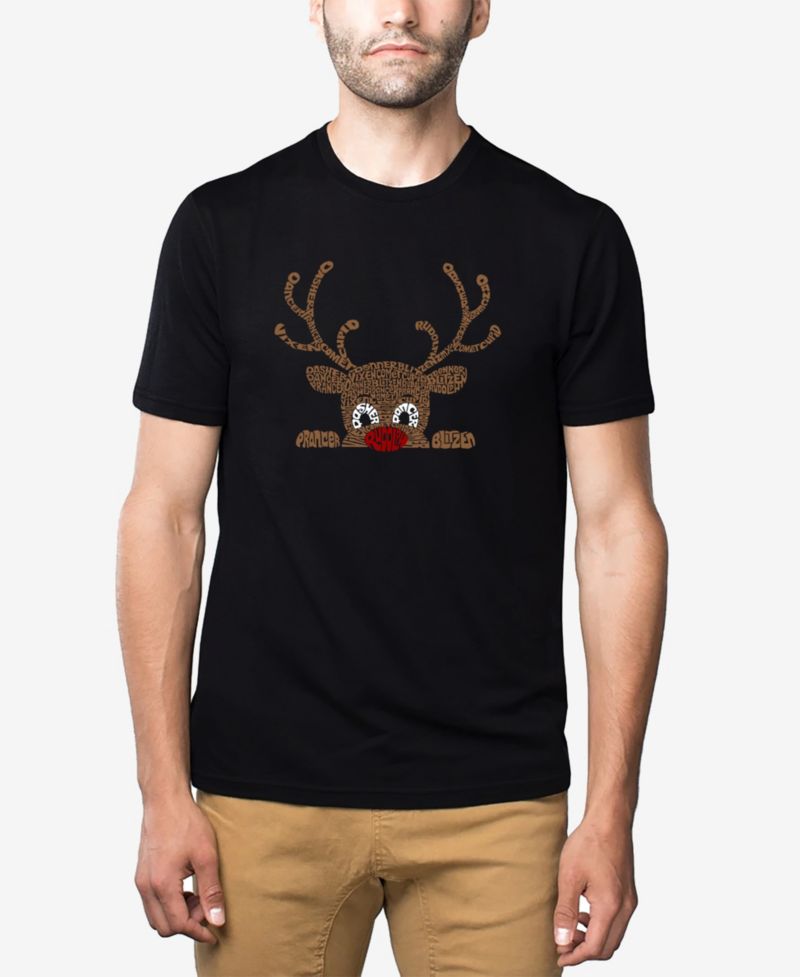 Men's Cotton/Poly Blend Word Art T-Shirt - Peeking Reindeer