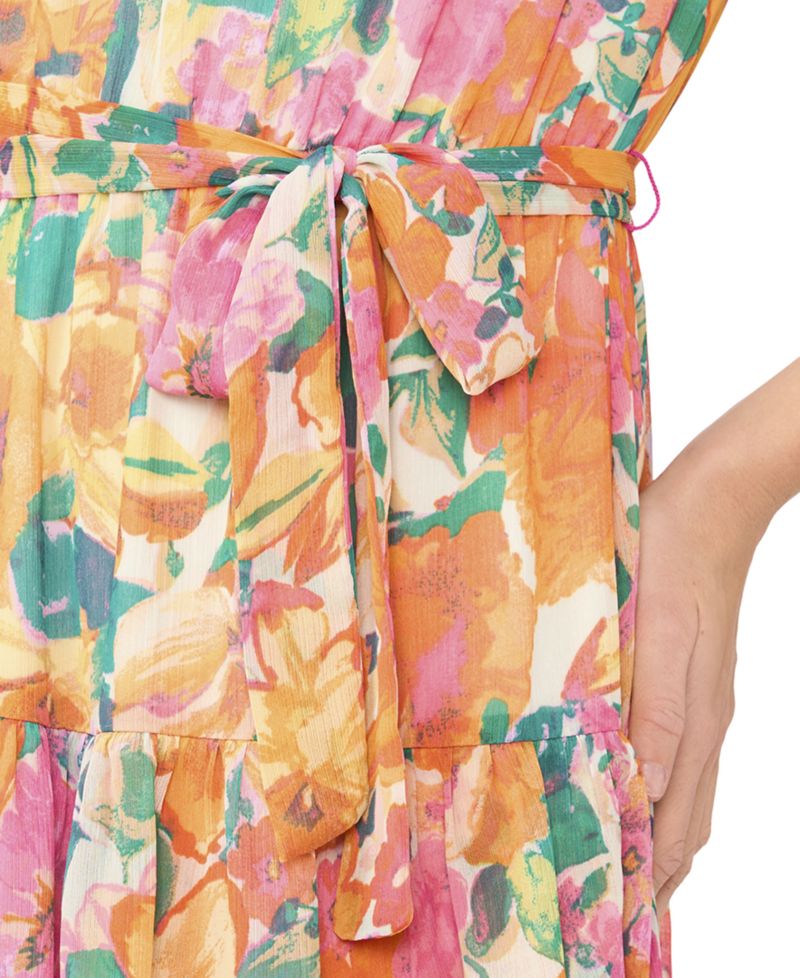 Women's Tiered Floral Flutter-Sleeve Maxi Dress