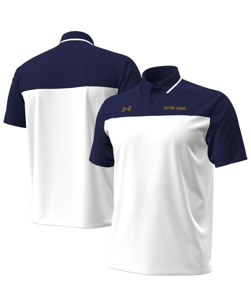 Men's White/Navy Notre Dame Fighting Irish Green Blocked Polo Shirt