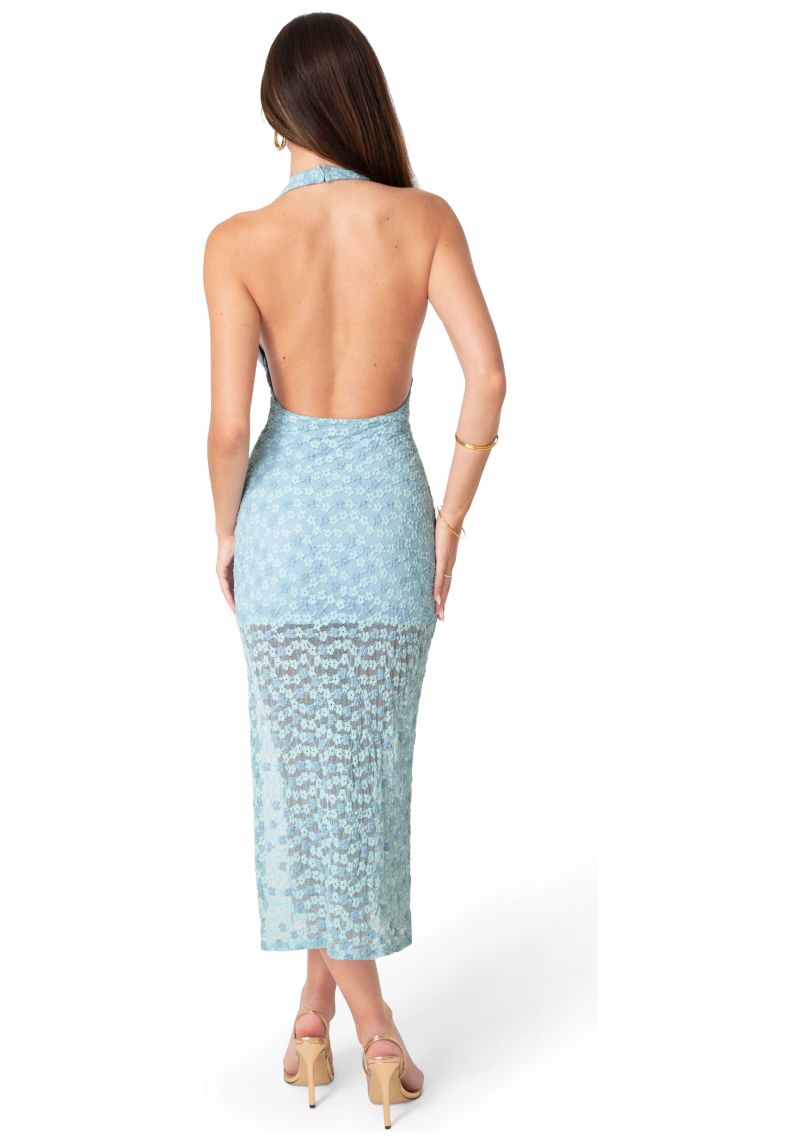 Womens Daisy Lace High Neck Cowl Maxi Dress
