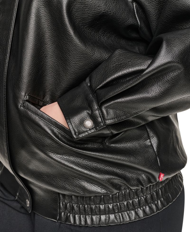 Plus Size Relaxed-Fit Faux Leather Bomber Jacket