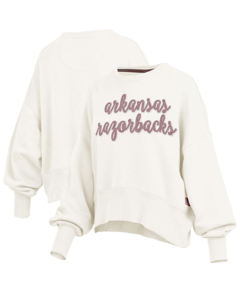 Women's Cream Arkansas Razorbacks Chelsea Oversized Pullover Sweatshirt