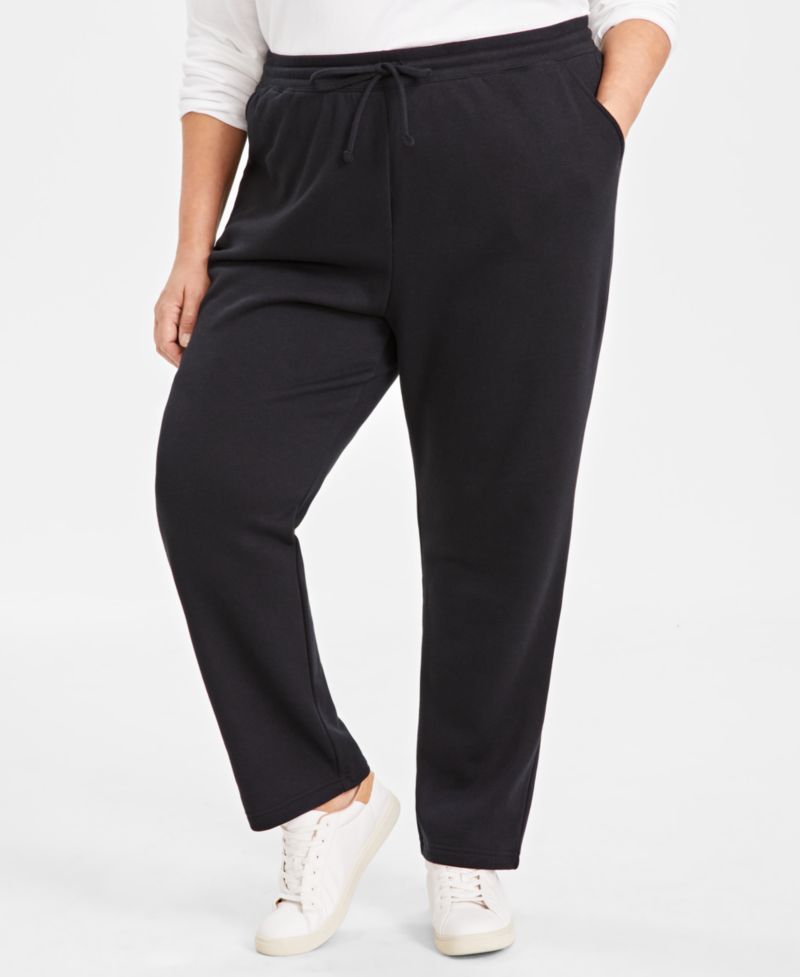 Women's Plus Size Mid Rise Drawstring-Waist Fleece Pant
