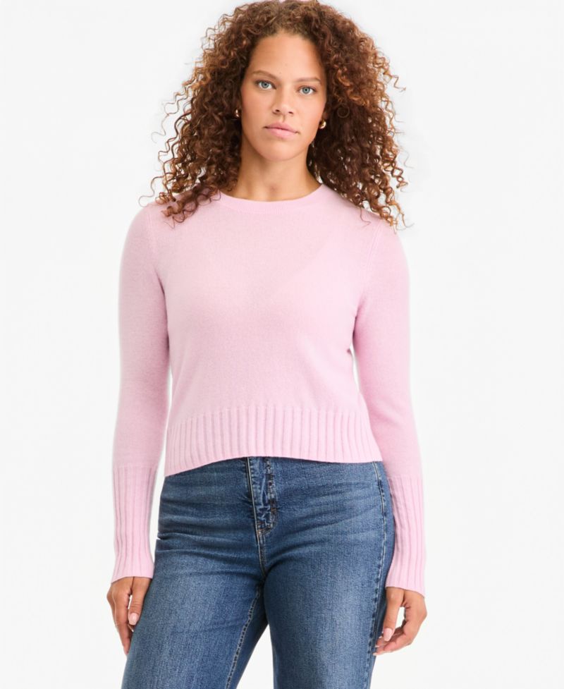 Women's 100% Cashmere Crewneck Shrunken Pullover Sweater