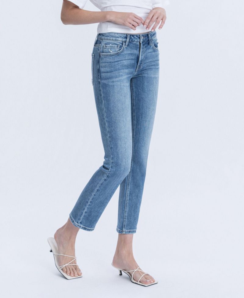 Women's Mid Rise Ankle Slim Straight Jeans
