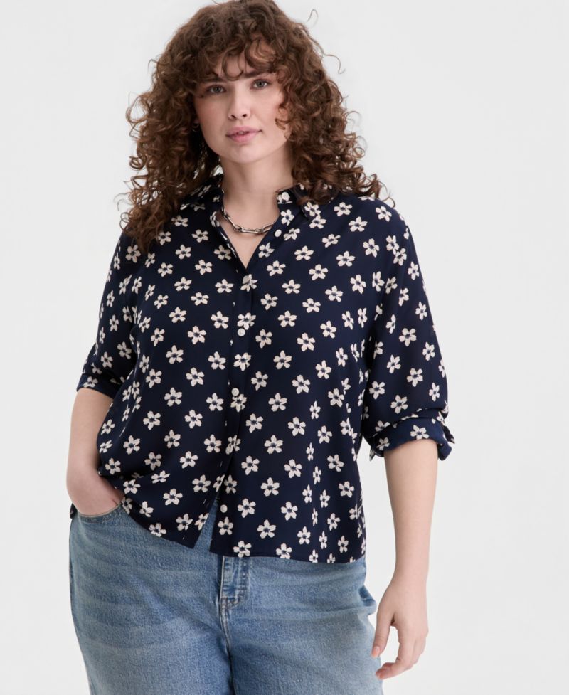 Women's Cropped Button-Down Crepe Shirt