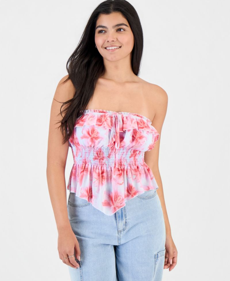 Juniors' Printed Ruffled Tube Top