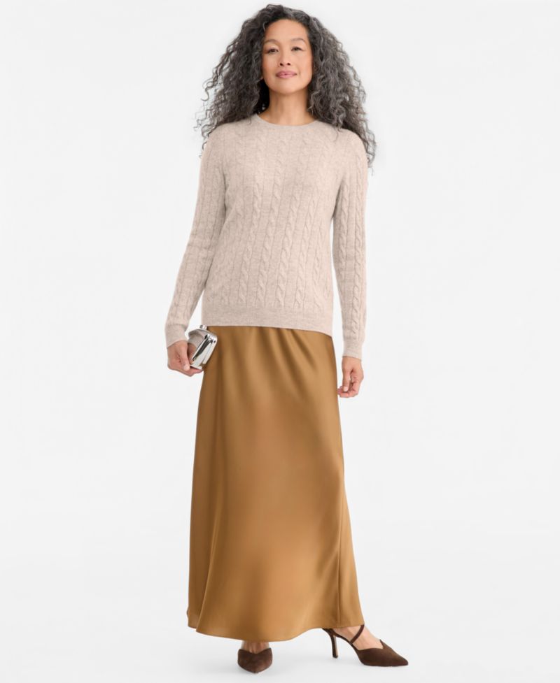 Petite Cable-Knit Crewneck 100% Cashmere Sweater