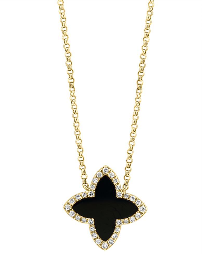 Onyx & Diamond (1/10 ct. t.w.) Pendant Necklace in 14k Yellow Gold