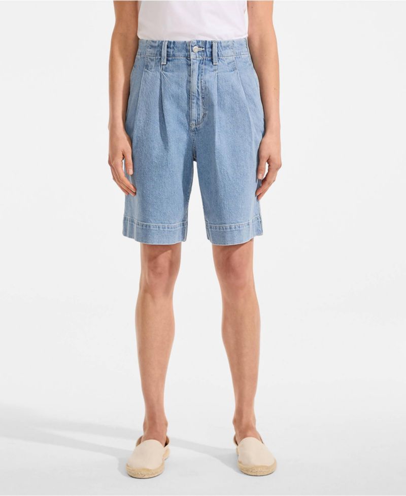 Women's Soft Denim High Rise 7" Pleated Trouser Shorts
