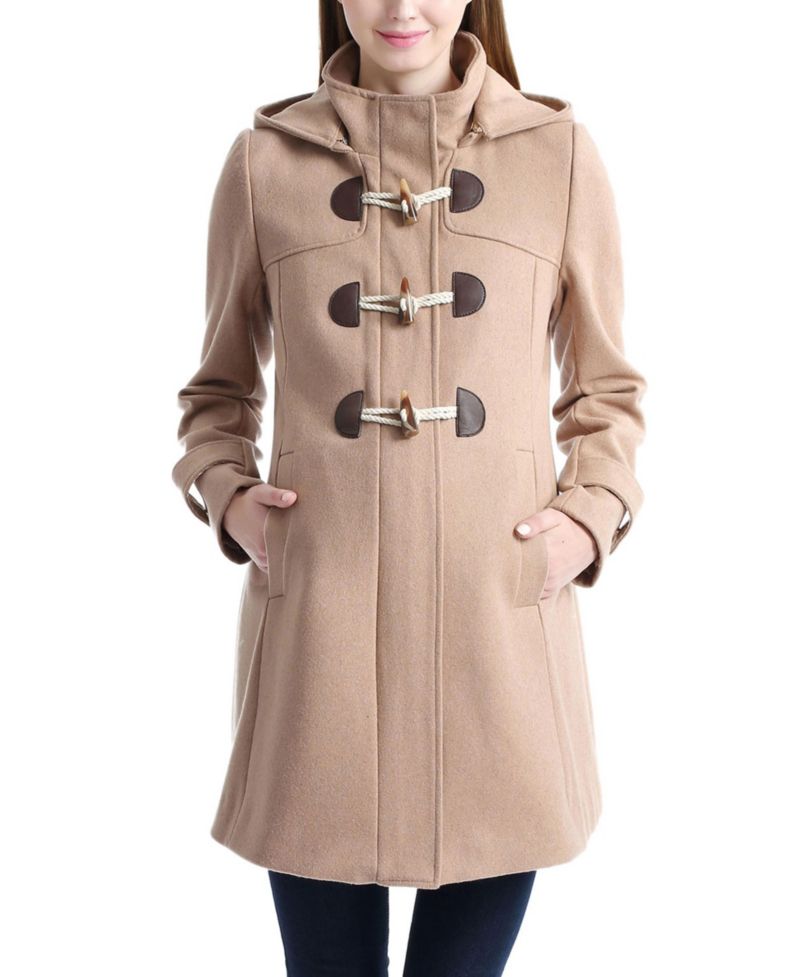 Maternity Wool-Blend Detachable Hood Duffle Coat