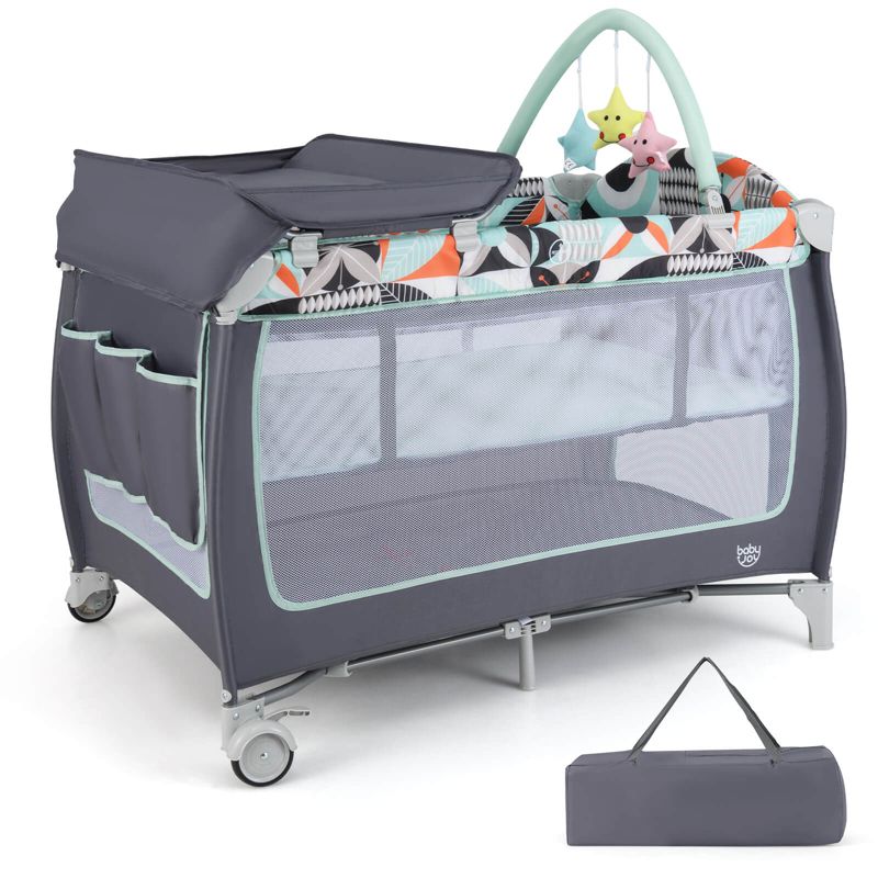 3 in 1 Baby Playard Infant Nursery Center w/ Zippered Door Mint