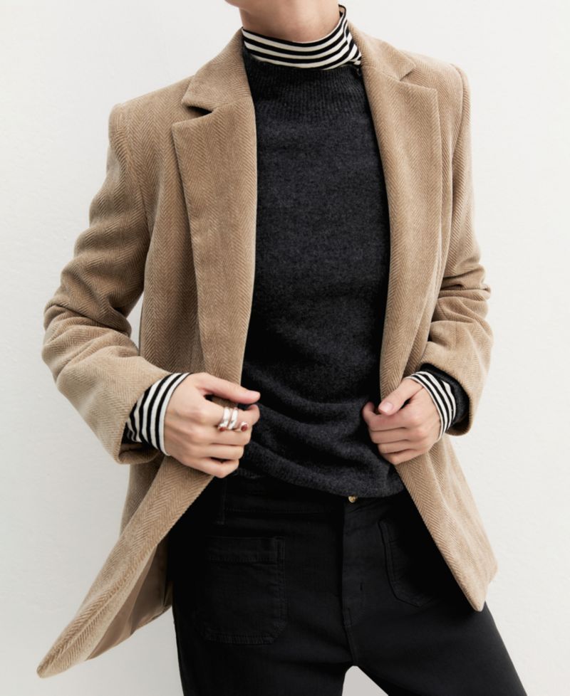 Women's Stretch Herringbone-Patterned Boyfriend Blazer