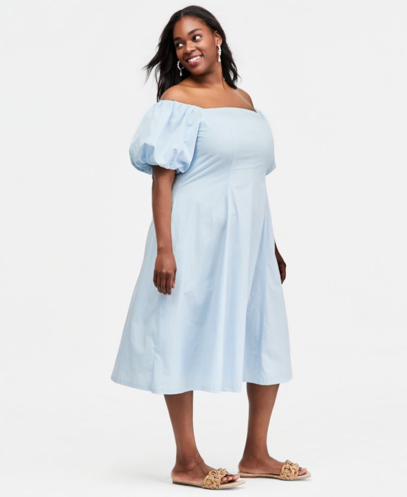 Women's Off-The-Shoulder Puff-Sleeve Midi Dress