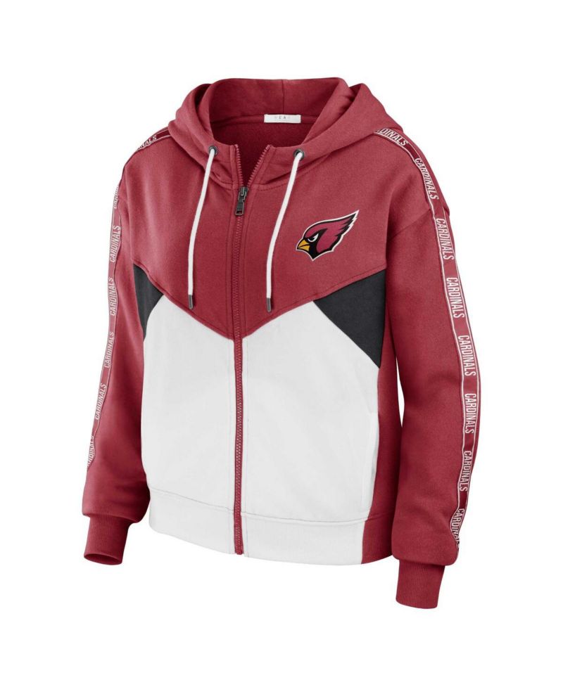 Women's Cardinal/White Arizona Cardinals Color Block Light Weight Modest Crop Full-Zip Hoodie