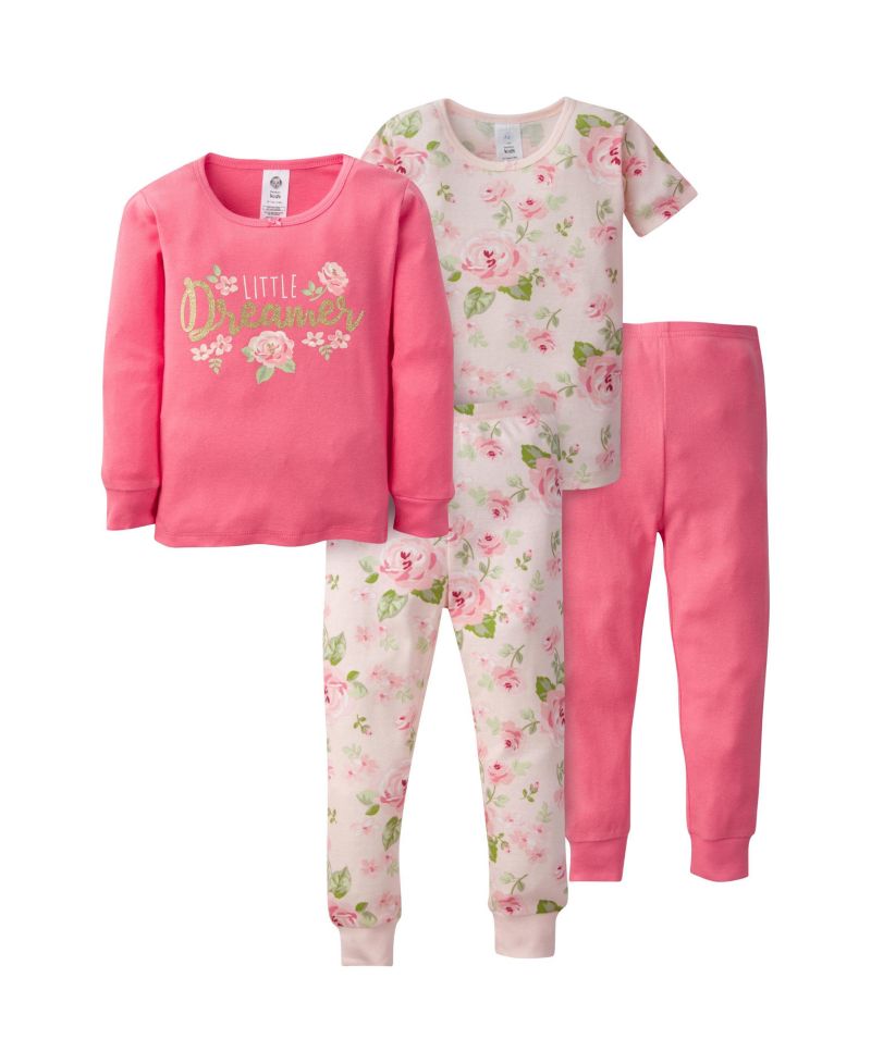 Baby Girls 4-Piece Snug Fit Cotton Pajamas