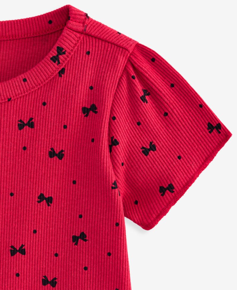 Baby Girls' 3M-24M Mix & Match Short-Sleeve Bow-Print Rib Peplum Top