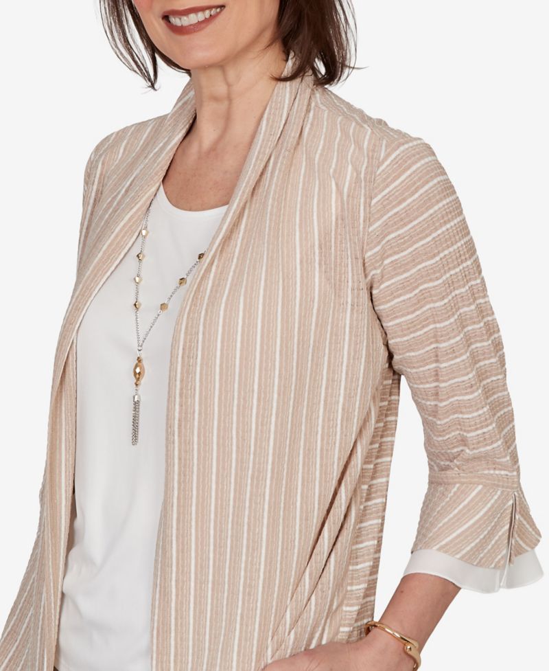 Petite Grand Bazaar Vertical Stripe Two-In-One Top with Necklace