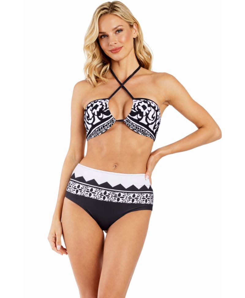 Women's Club Moda Black and White Bikini Set with Maxi Cover-Up Dress - Beach to Bar Resort Swimwear Outfit