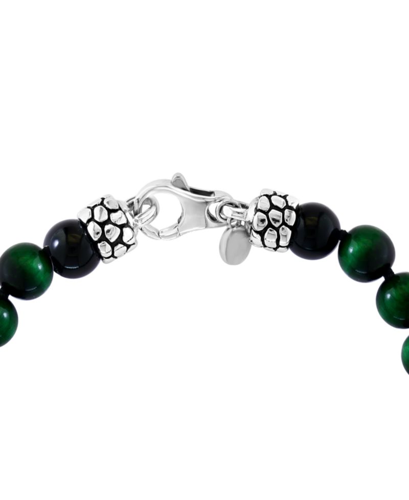 EFFY® Men's Green Tiger Eye & Onyx Bead Bracelet in Sterling Silver