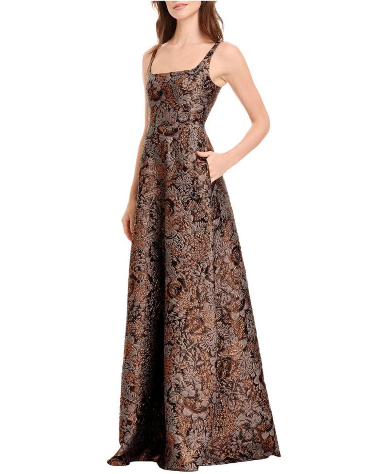 Women's Vienna Square-Neck Metallic-Jacquard Ball-Gown Dress