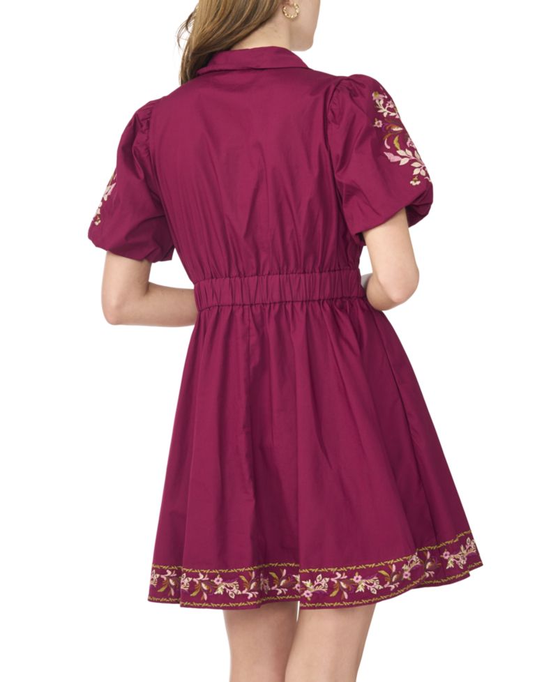 Women's Embroidered-Pintuck Puff-Sleeve Mini Dress