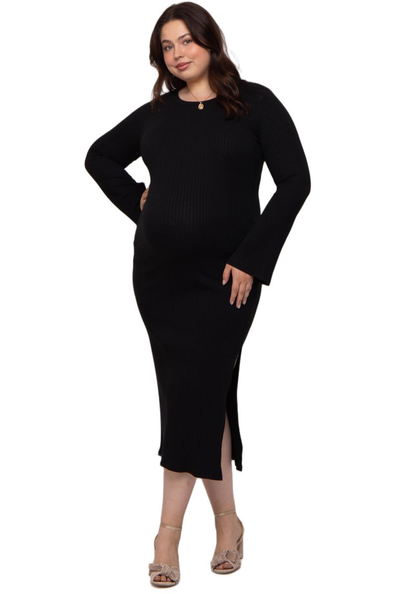 Plus Size Ribbed Side Slit Maxi Dress