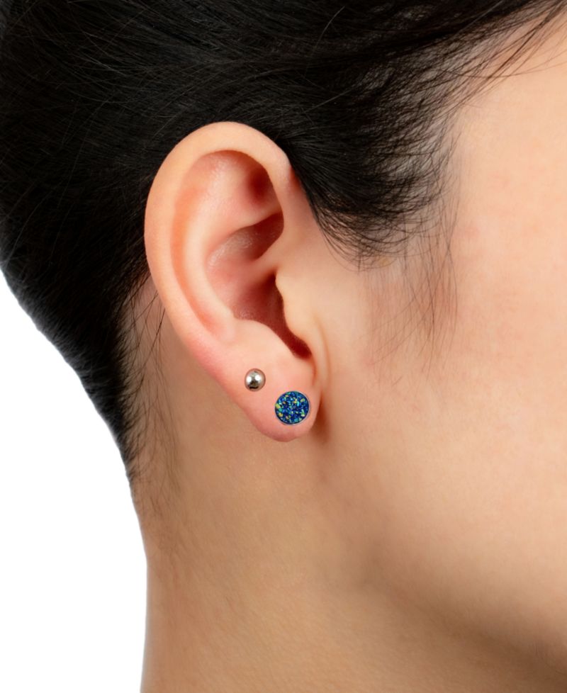2-Pc. Set Druzy & Polished Stud Earrings in Sterling Silver