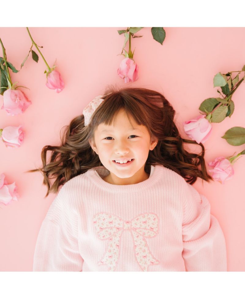 Big Girls Ditsy Floral Bow Knit Sweater