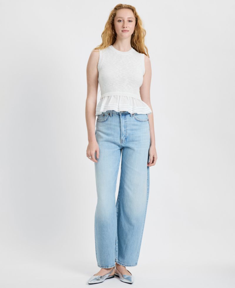 Women's Pascale Round Neck Mixed Media Poplin Top