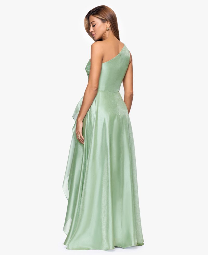 Petite Metallic Draped One-Shoulder Gown