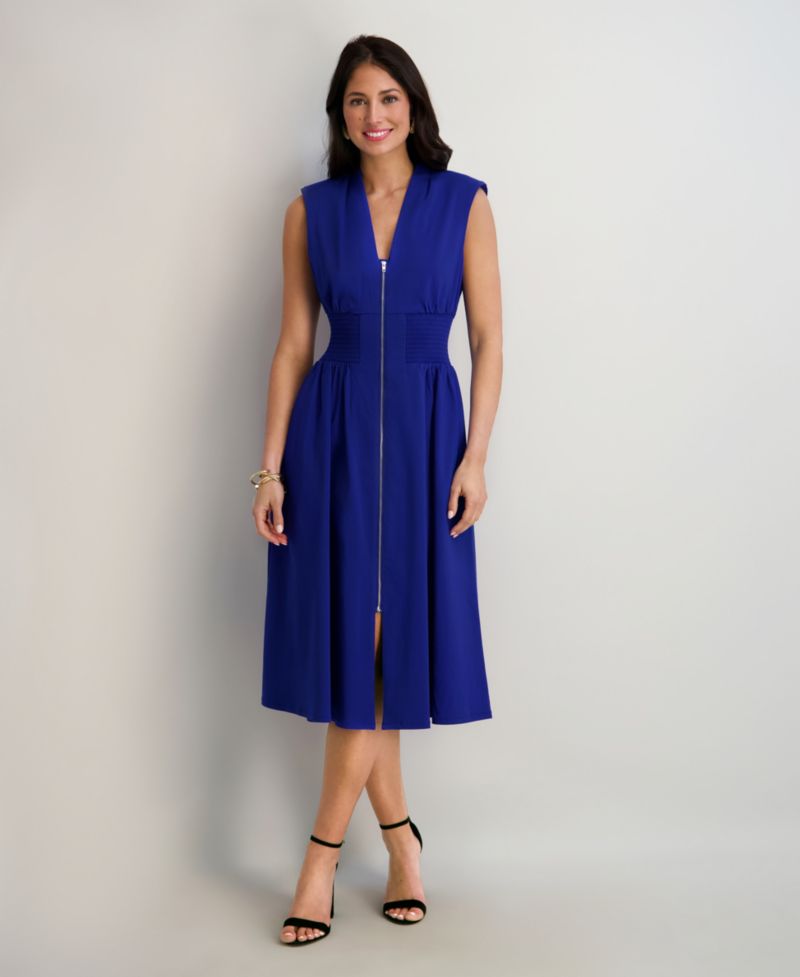 Women's Sleeveless V-Neck Zip-Front Maxi Dress