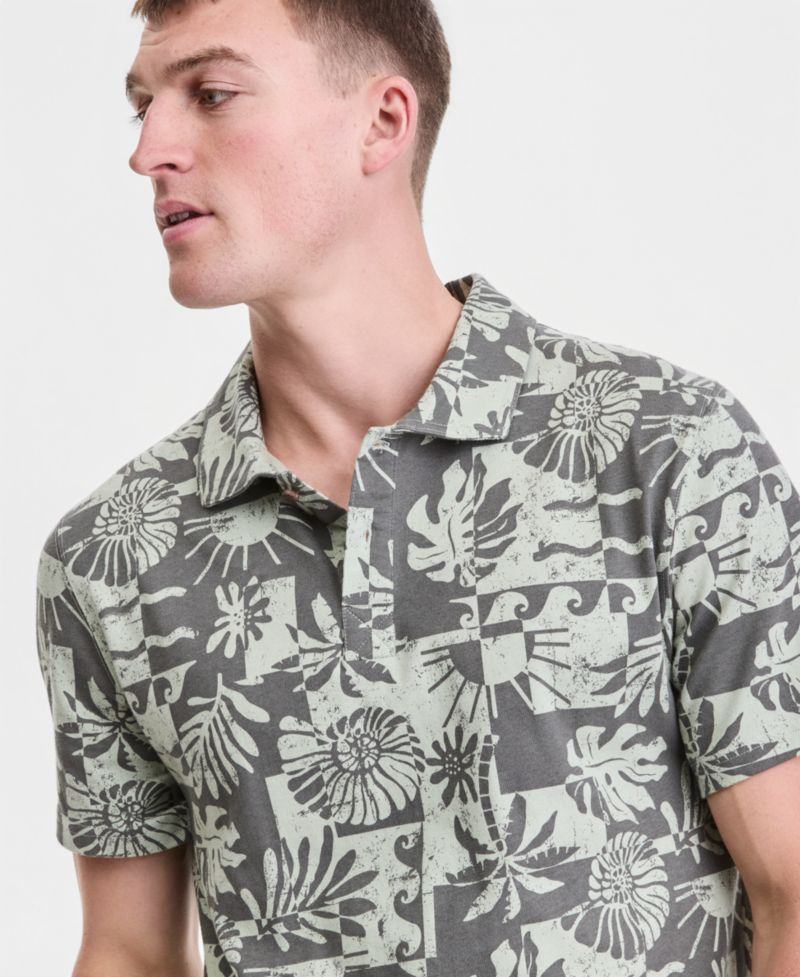 Men's Cotton Palm-Print Polo Shirt