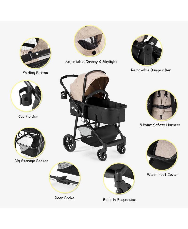 2-in-1 Baby Pushchair with Foldable Design for Newborn Infants
